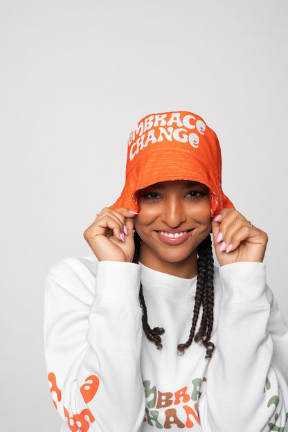 Orange 'Embrace Change' Reversible Bucket Hat